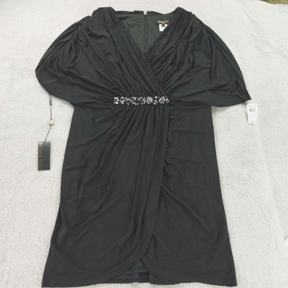 NWT Tadashi Shoji Dress‎ Black Ruched Kaftan Rhinestone